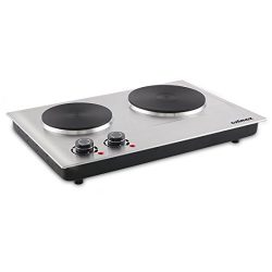 Cusimax 1800W Double Hot Plate , Stainless Countertop Burner, Silver Portable Electric Cooktop,  ...