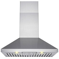 Perfetto Kitchen and Bath 30″ Wall Mount Stainless Steel Kitchen Range Hood Cooking Fan w/ ...