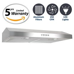 Cosmo 30 in. 250 CFM Ducted Under Cabinet Range Hood with Push Button Control Panel, Kitchen Ven ...