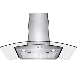 Perfetto Kitchen and Bath 36″ Convertible Wall Mount Range Hood in Stainless Steel with LE ...