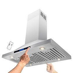 AKDY® 36″ Stainless Steel Island Mount Dual LED Touch Control Panel Kitchen Range Hood w/  ...