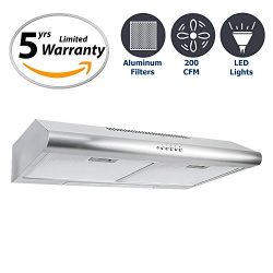 Cosmo 30 in. 200 CFM Ducted Under Cabinet Stainless Steel Range Hood with Push Button Control Pa ...