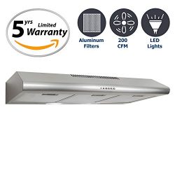 Cosmo COS-5MU36 200 CFM Ducted Under Cabinet Stainless Steel Range Hood With Push Button Control ...