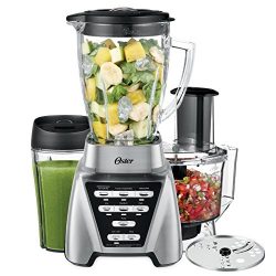 Oster Pro 1200 Blender with Glass Jar PLUS Smoothie Cup & Food Processor Attachment, Brushed ...