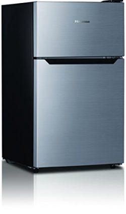 Hisense RT33D6BAE Compact Refrigerator with Double Door Top Mounted Freezer, 3.3 cu. ft., Stainl ...