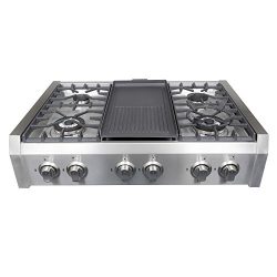 Cosmo Professional Style Slide-In Gas Cooktop in Stainless Steel -36 in