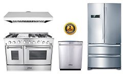 Thor Kitchen 4-Piece Bundle with 48″ 6 Burner Stainless Steel Gas Range, 48″ Under C ...