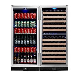 KingsBottle 3-Zone Wine and Beverage Combo Refrigerator, Holds 300 Cans and 106 Bottles, Stainle ...