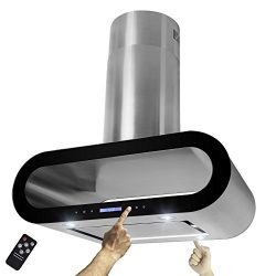 AKDY 36″ Island Mount Stainless Steel Black Trim Dual Touch Panel Kitchen Range Hood Cooki ...