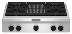 KITCHENAID KGCU462VSS 36″ Commercial-Style Rangetop with 4 Sealed Burners, 18,000 BTU Gas  ...