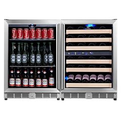 KingsBottle 3-Zone Wine and Beverage Combo Refrigerator, Holds 160 Cans and 46 Bottles, Stainles ...