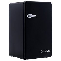 Costway Compact Refrigerator Single Door Mini Fridge with Freezer, 3.2 Cubic Ft. w/ Handle (Black)