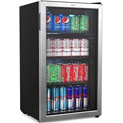 hOmeLabs Beverage Refrigerator and Cooler – Mini Fridge with Glass Door for Soda Beer or W ...