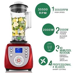 2000W Countertop Blenders,30500RPM High Speed Professional Smoothie Blender with Glass Jar