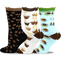 TeeHee Women’s Foods Crew Socks 3-Pack (Coffee and Pancakes)