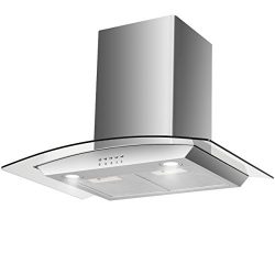 Costway 30” Wall Mount Range Hood Stainless Steel Tempered Glass Kitchen Cooking Vent Fan  ...