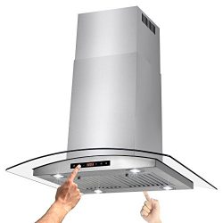 AKDY 30″ Island Mount Stainless Steel Tempered Glass Kitchen Cooking Fan Range Hood Vent w ...