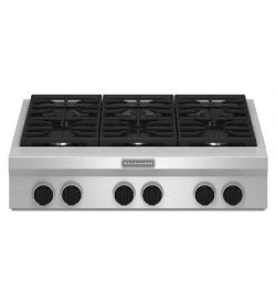 KitchenAid 36″ Gas Rangetop Stainless Steel 6 Burner Commercial-Style KGCU467VSS