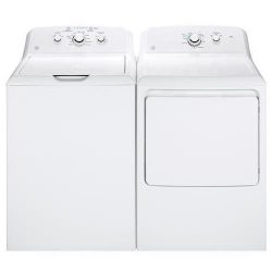 GE White Laundry Pair with GTW330ASKWW 27″ Top Load Washer and GTX33EASKWW 27″ Front ...