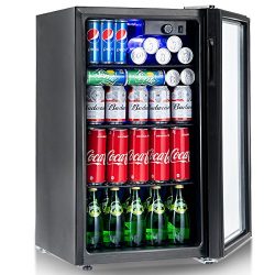 Costway 120 Can Beverage Refrigerator and Cooler Mini Fridge with Glass Door for Soda Beer or Wi ...