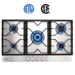 Gas Cooktop, Gasland chef GH90SF 36” Built-in Gas Stove Top, Stainless Steel LPG Natural G ...