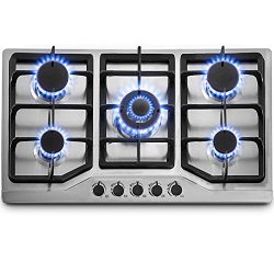 Happybuy 34″x20″ Built-in Gas Cooktop 5 Burners LPG/NG Gas Stove Cooktop Stainless S ...