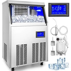 VBENLEM Commercial Ice Maker 155LBS in 24H with Water Drain Pump 33LBS Storage Stainless Steel 5 ...