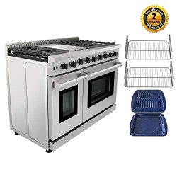 Thor Kitchen Pro-Style LRG4801U 48 inch Gas Range with 6 Burners and Double Ovens, Stainless Ste ...