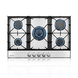 thermomate Gas Cooktop, 30 Inch Recessed Gas Rangetop with 5 High Efficiency Burners, NG/LPG Con ...
