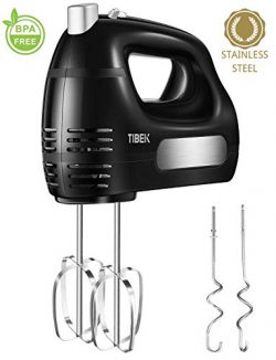 Hand Mixer 6 Speed Mode, TIBEK Hand-Held 300W Mixer with Turbo Button and 4 Stainless Steel Atta ...