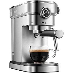 Brewsly 15 Bar Espresso Machine, Stainless Steel Compact Espresso Maker with Milk Frother Wand,  ...