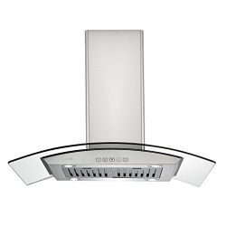 Zuhne iChorus 36 inch Kitchen Island Ducted/Ductless Stainless Steel Tempered Glass Range Hood o ...
