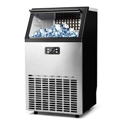 MECY Commercial Ice Maker Machine, Stainless Steel Automatic Ice Machine Make 100lbs/24H, Freest ...
