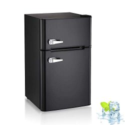 3.2 Cu.ft Compact Double Door Refrigerator and Freezer, Freestanding Mini Fridge with Top Door U ...