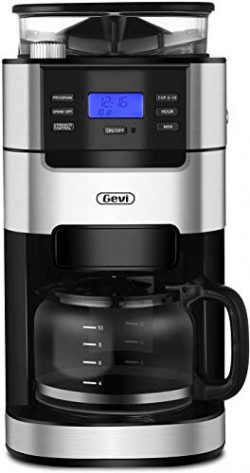 10-Cup Drip Coffee Maker, Grind and Brew Automatic Coffee Machine with Built-In Burr Coffee Grin ...