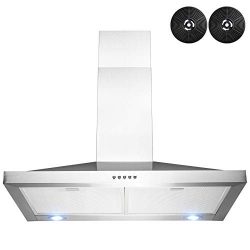 AKDY 30 in. Wall Mount Stainless Steel Push Panel Kitchen Range Hood Cooking Fan with Carbon Filters