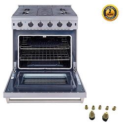 Thor Kitchen 30 inch Freestanding Pro-Style Gas Range with 4.55 cu.ft. Oven, 5 Burners, in Stain ...
